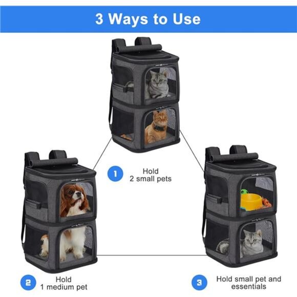 2-in-1 Double Pet Carrier Backpack for Small Cats and Dogs, Portable Pet Carrier - Picture 2 of 8